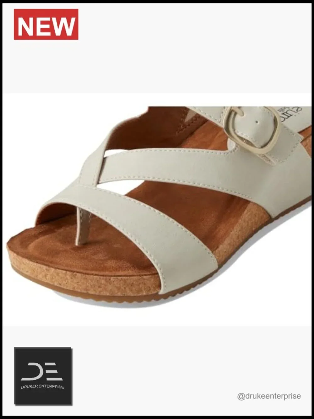 Women's Wedge Sandals with Cork Footbed and Faux Leather Upper